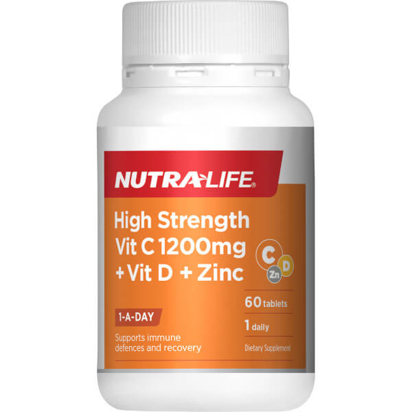 Nutralife High Strength Vit C 1200mg + Vit D + Zinc 60 Tabs