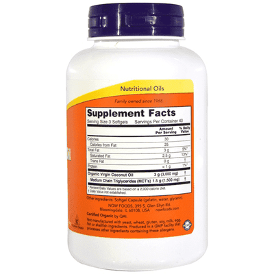 Now Foods Virgin Coconut Oil 1000mg 120 Softgels