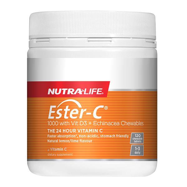 Nutralife Ester-C 1000mg + Vitamin D 120 + Echinacea Chewable Tablets