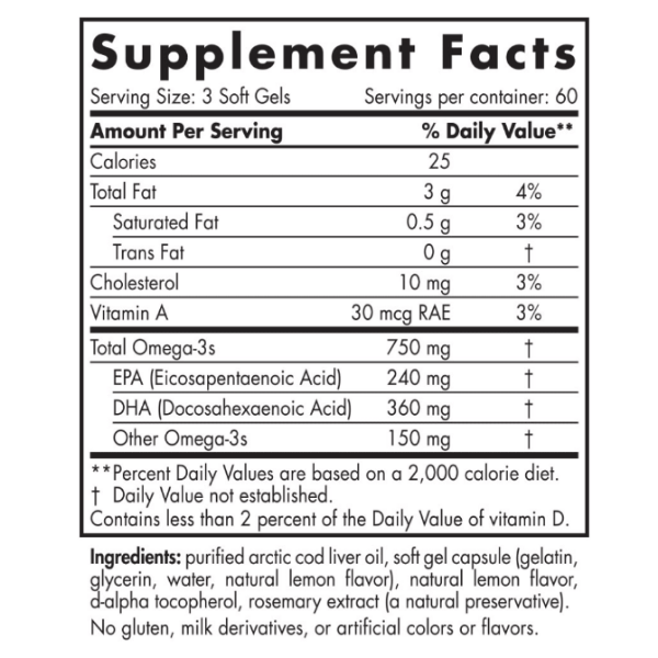 Nordic Naturals Arctic Cod Liver Oil 180 Softgels