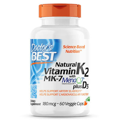 Doctor's Best Natural Vitamin K2 MK-7 with MenaQ7 Plus D3 60 Veggie Caps