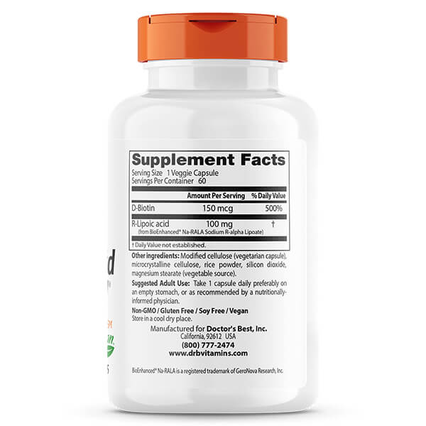 Doctor's Best Stabilized R-Lipoic Acid with Na-RALA 100mg 60 Veggie Caps