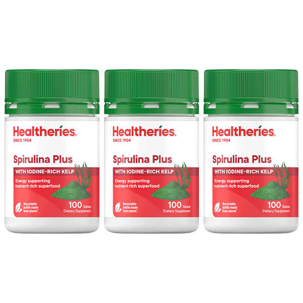 Healtheries Spirulina Plus 100 Tablets x3 (3x Bottles)