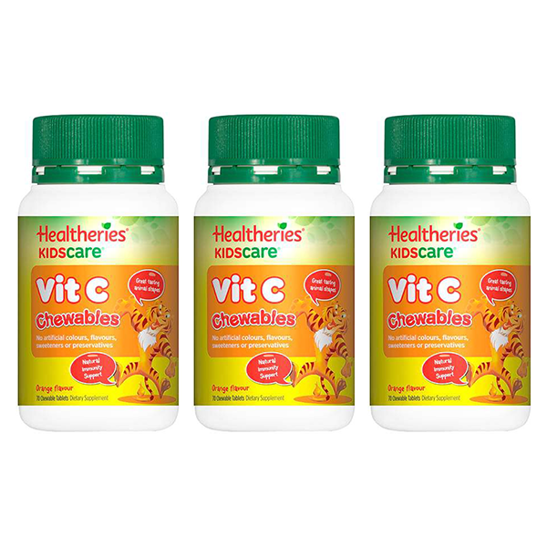 Healtheries KidsCare Vit C 70 Chewable Tablets x3 (3x Bottles)